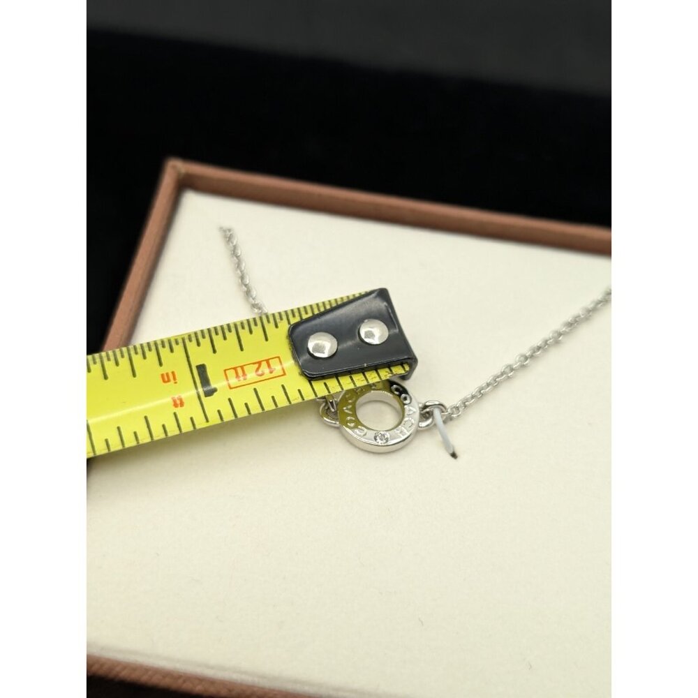 COACH Signature Circle Logo rhinestone Silver Necklace Open Damaged Box - Picture 12 of 12